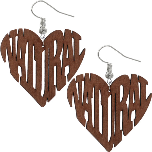 Dark Brown Wooden Heart Shaped Natural Word Earrings