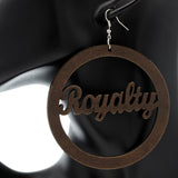 Dark Brown Cursive Royalty Word Wooden Earrings
