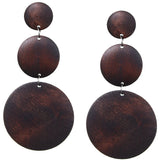 Dark Brown Triple Circular Cascade Wooden Earrings