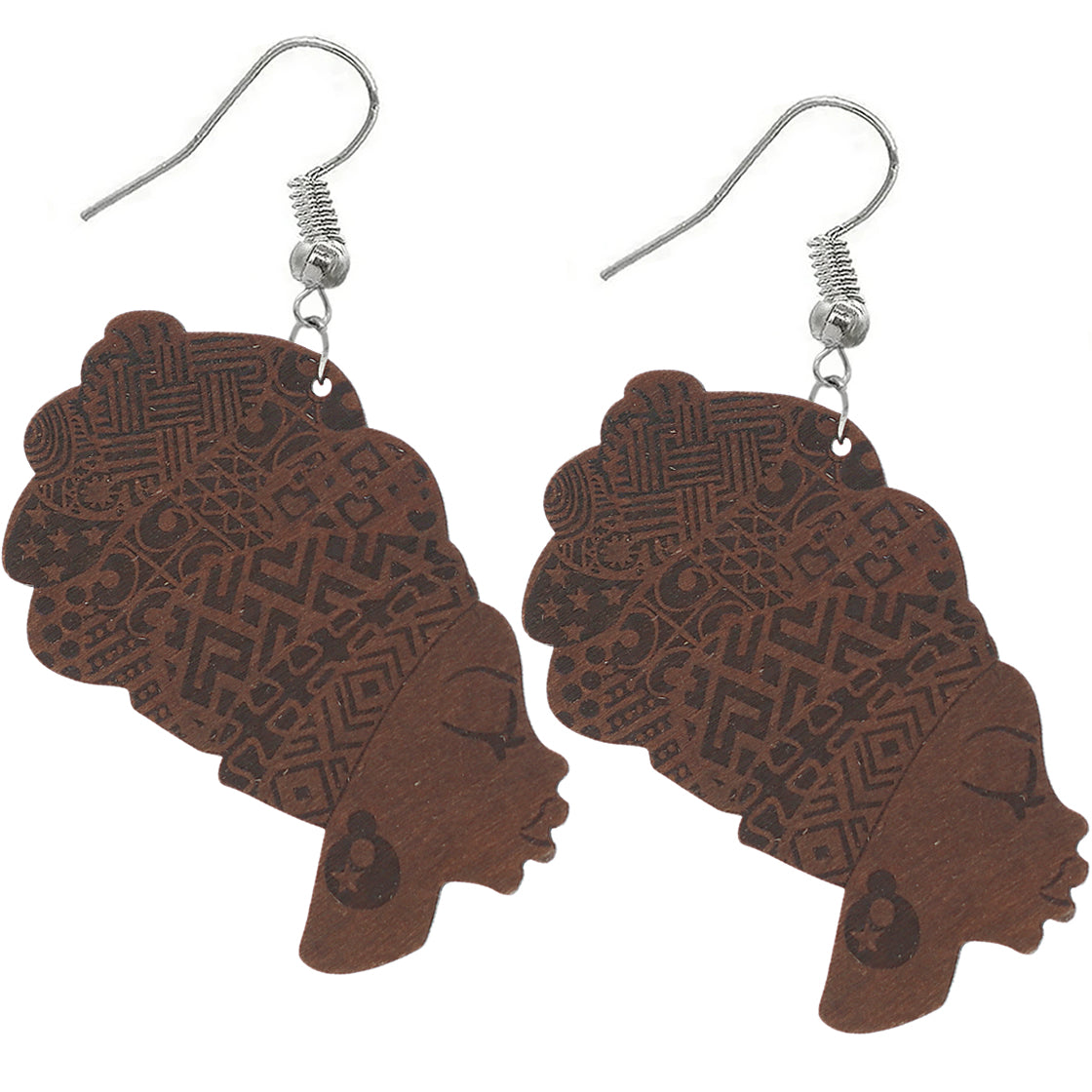 Dark Brown Large Turban Head Wrap Wooden Earrings