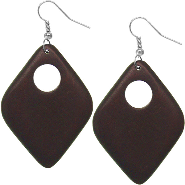 Dark Brown Wooden Diamond Shaped Earrings