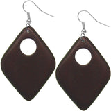 Dark Brown Wooden Diamond Shaped Earrings