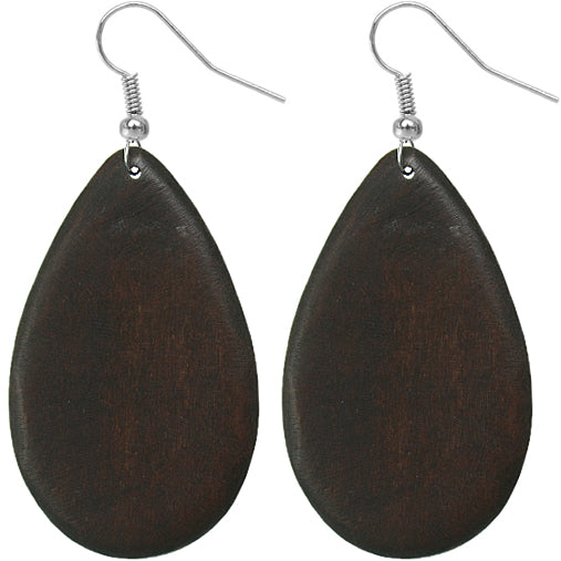 Dark Brown Wooden Teardrop Earrings