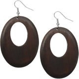 Dark Brown Wooden Cutout Oval Earrings