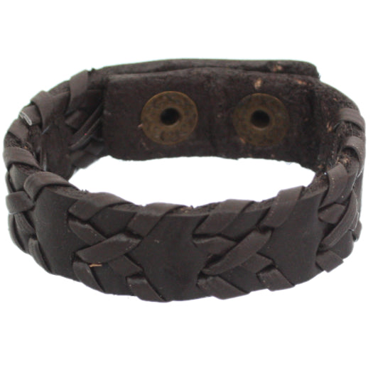 Dark Brown Woven Braided Snap Bracelet