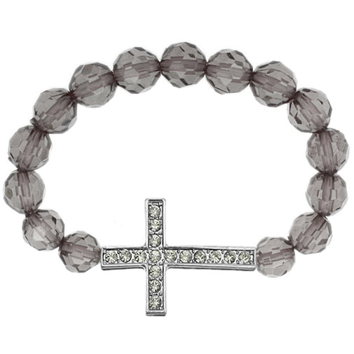 Dark Gray Faceted Gemstone Cross Stretch Bracelet