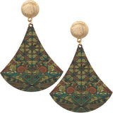 Green Boho Chic Swirl Pattern Wooden Earrings