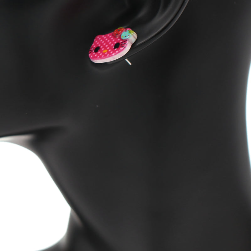 Dark Pink White Hello Kitty Polka Dot Post Earrings