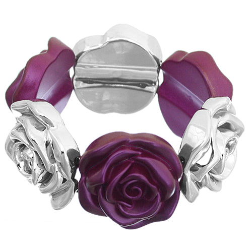 Dark Purple Floral Stretch Bracelet