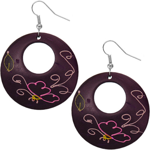 Purple Coconut Hand Painted Butterfly Earrings