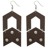 Dark Brown Wooden Open Geometric Link Earrings
