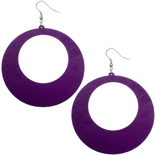 Dark Purple Large Gigantic Wooden Round Hoop Earrings