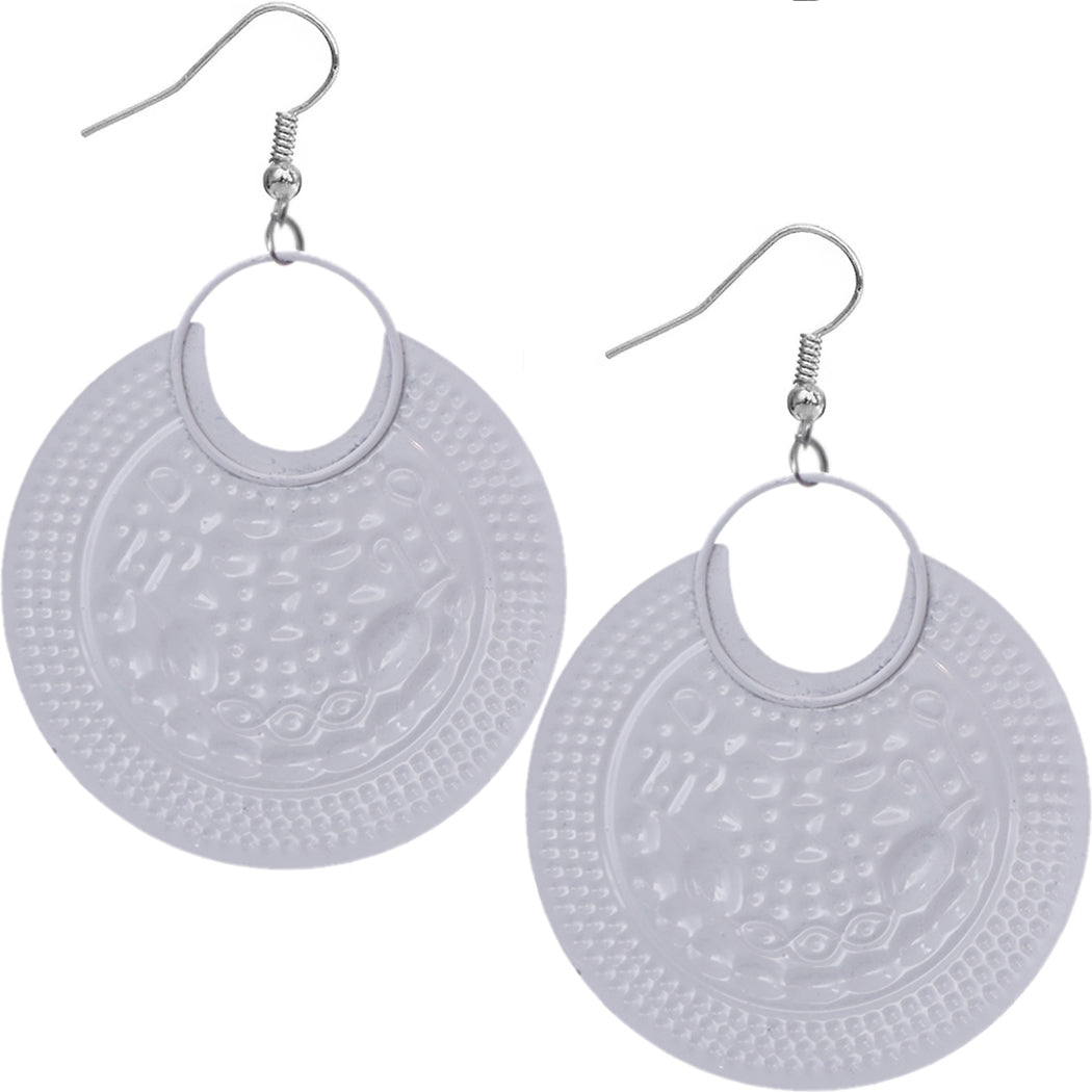 Pink Large Floral Pattern Metal Earrings