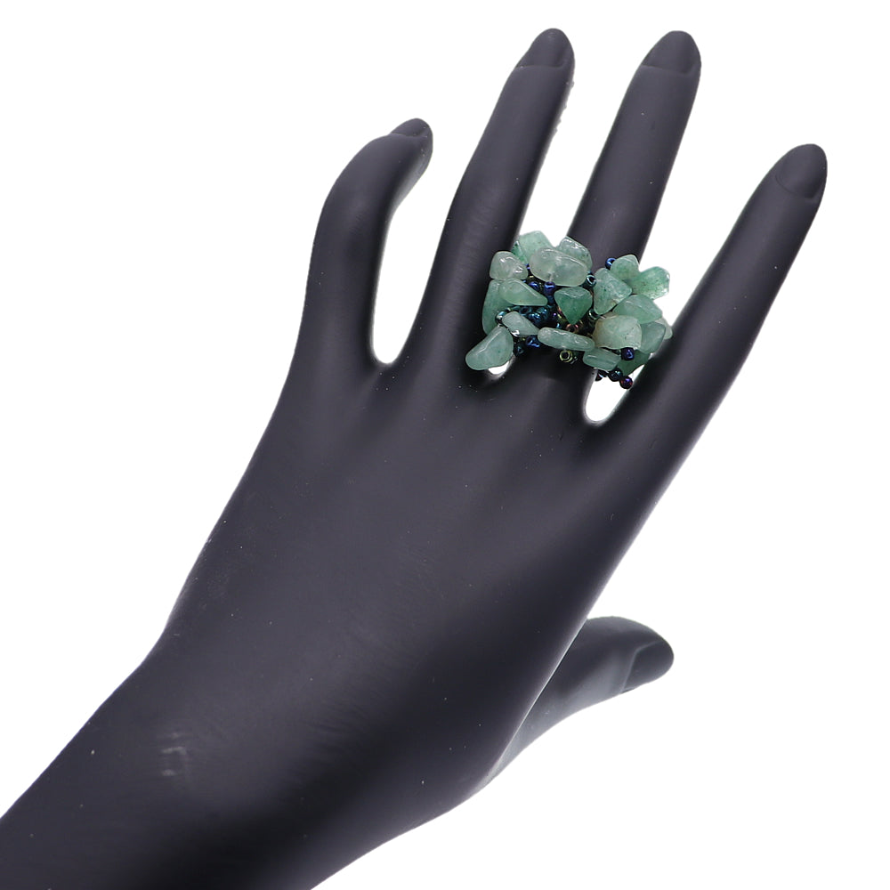 Green Faux Crystal Seed Bead Elastic Ring