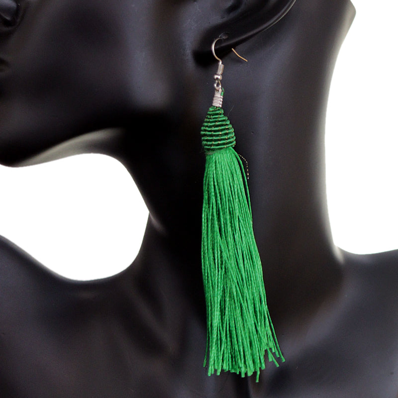 Green Long Wrap Tassel Earrings