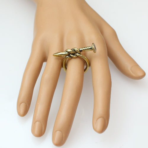 Gold Antique Knotted Nail Mini Statement Ring