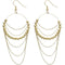 Gold Beaded Drop Chain Hoop Earrings