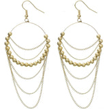 Gold Beaded Drop Chain Hoop Earrings