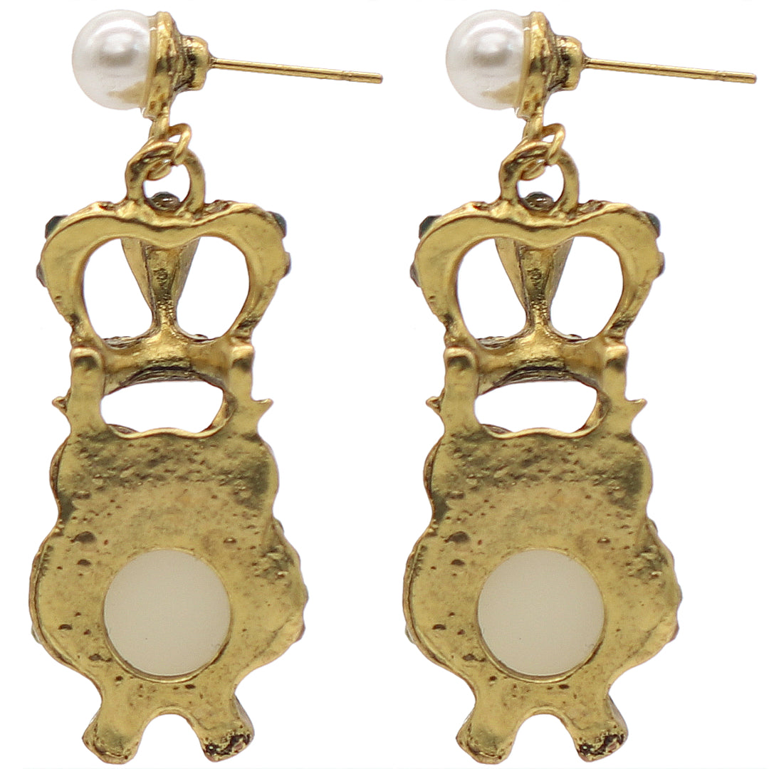 Clear Iridescent Faux Pearl Owl Dangle Earrings
