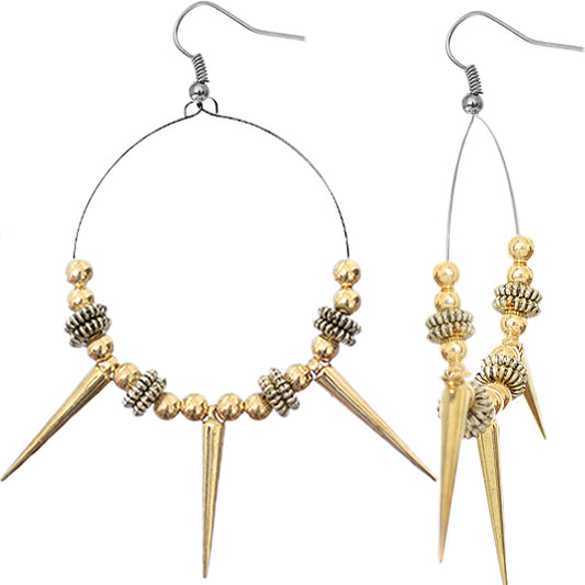 Gold Beaded Spike Hoop Earrings