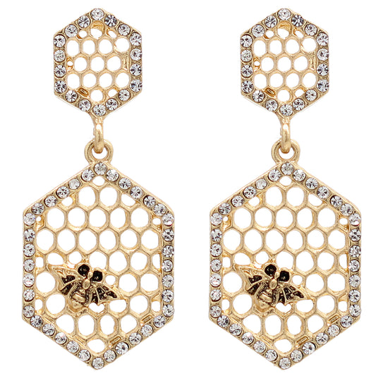 Gold Honeycomb Beehive Earrings