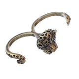 Antique Gold Cheetah Face Double Cuff Finger Ring