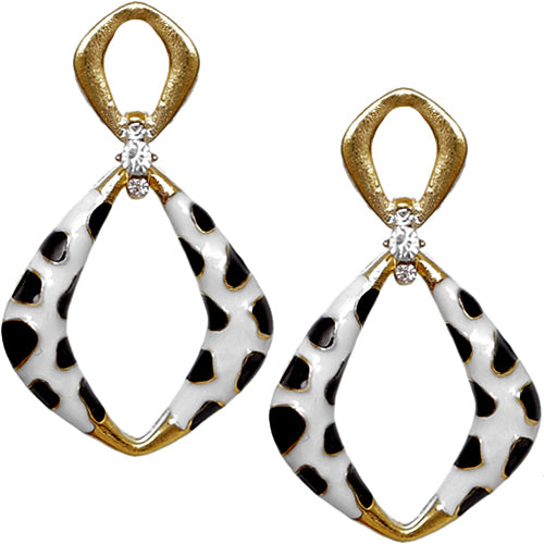 Gold Black Rhinestone Cheetah Post Earrings