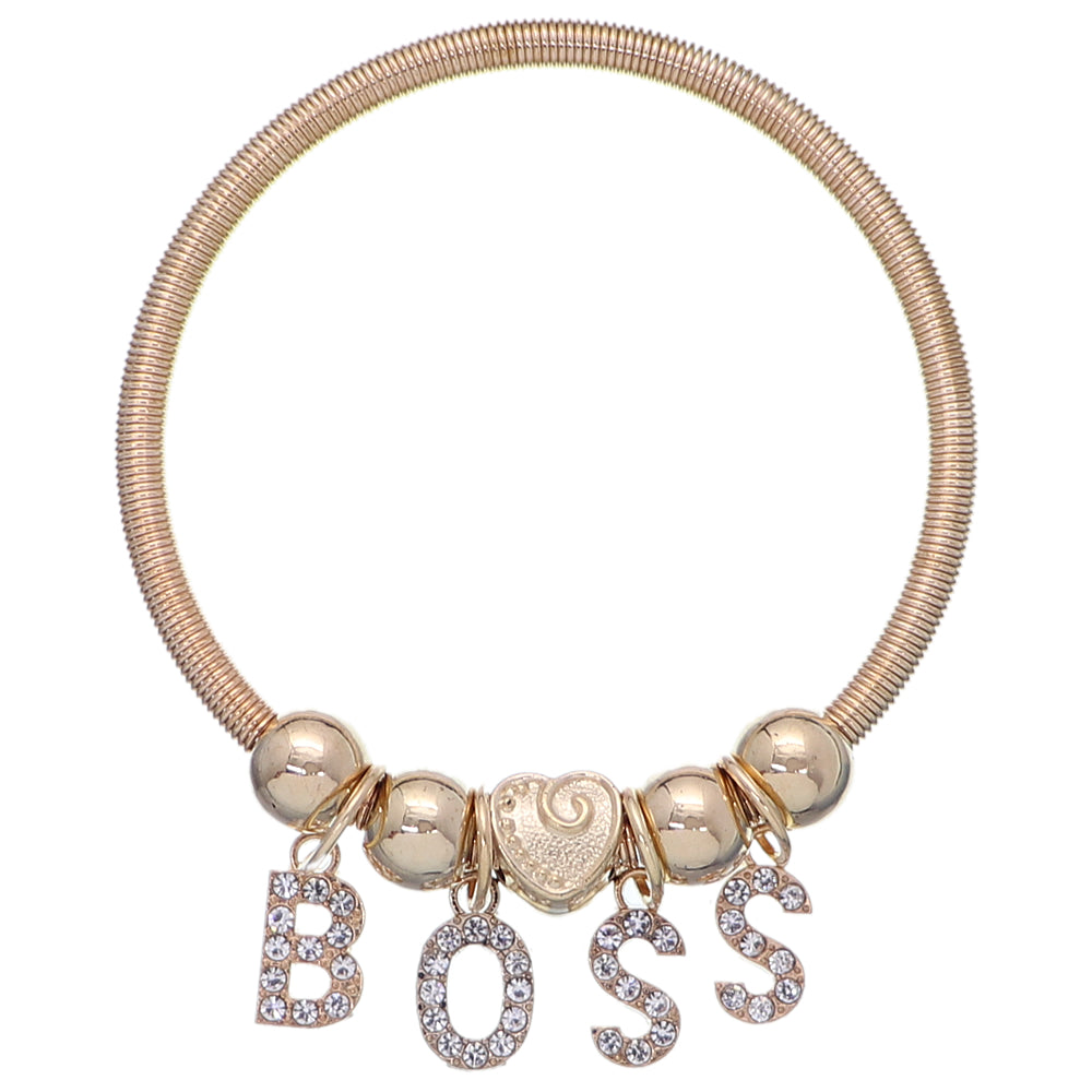 Boss Word Snake Coil Charm Stretch Bracelet