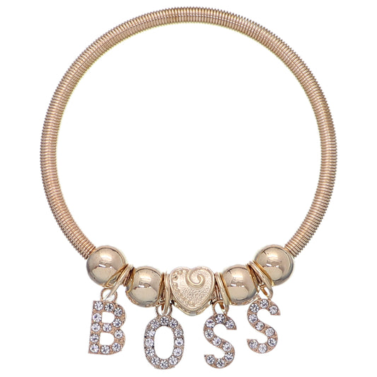 Boss Word Snake Coil Charm Stretch Bracelet