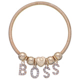 Boss Word Snake Coil Charm Stretch Bracelet