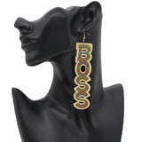 Gold Boss Cutout Word Earrings