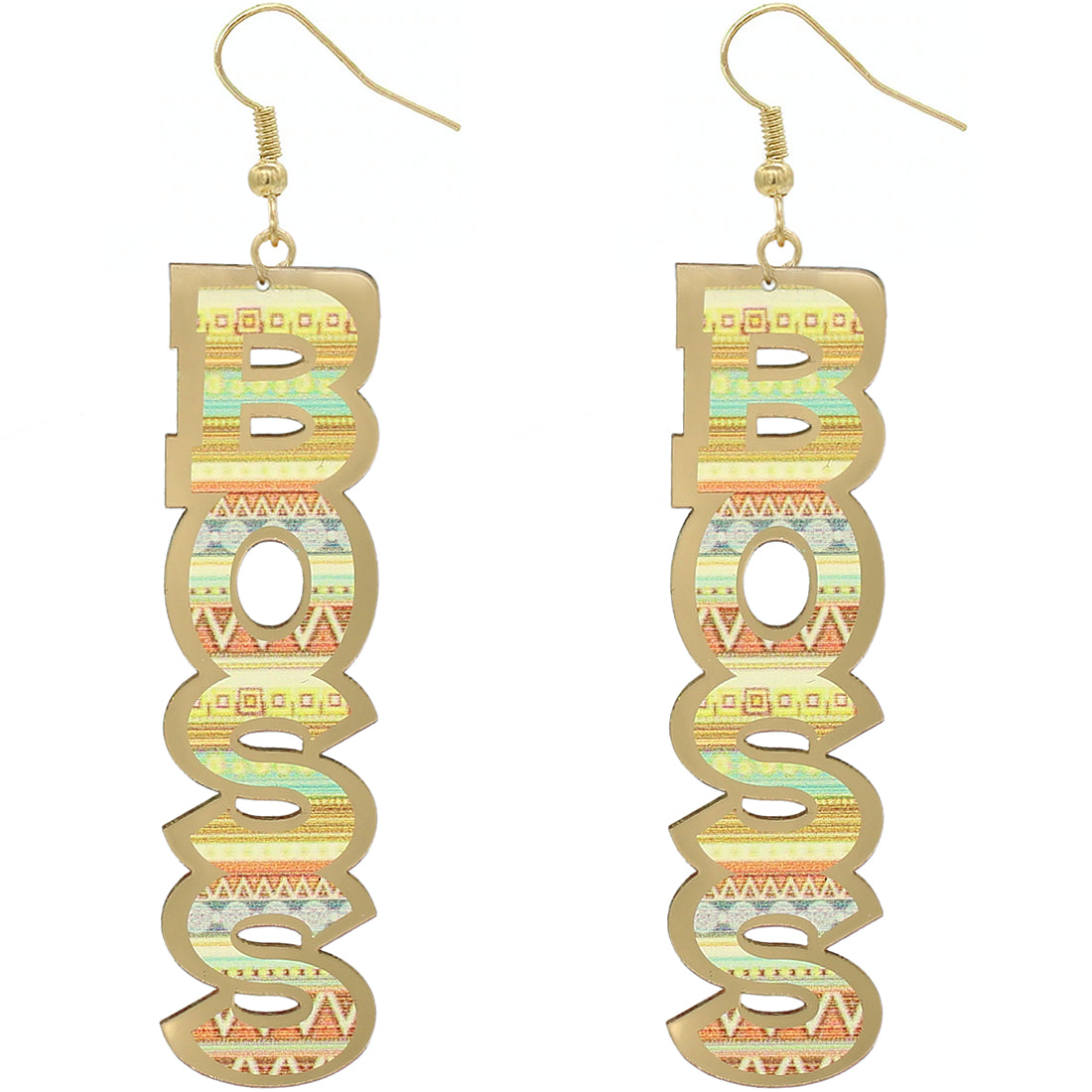 Gold Boss Cutout Word Earrings