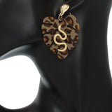 Brown Leaf Shaped Snake Earrings