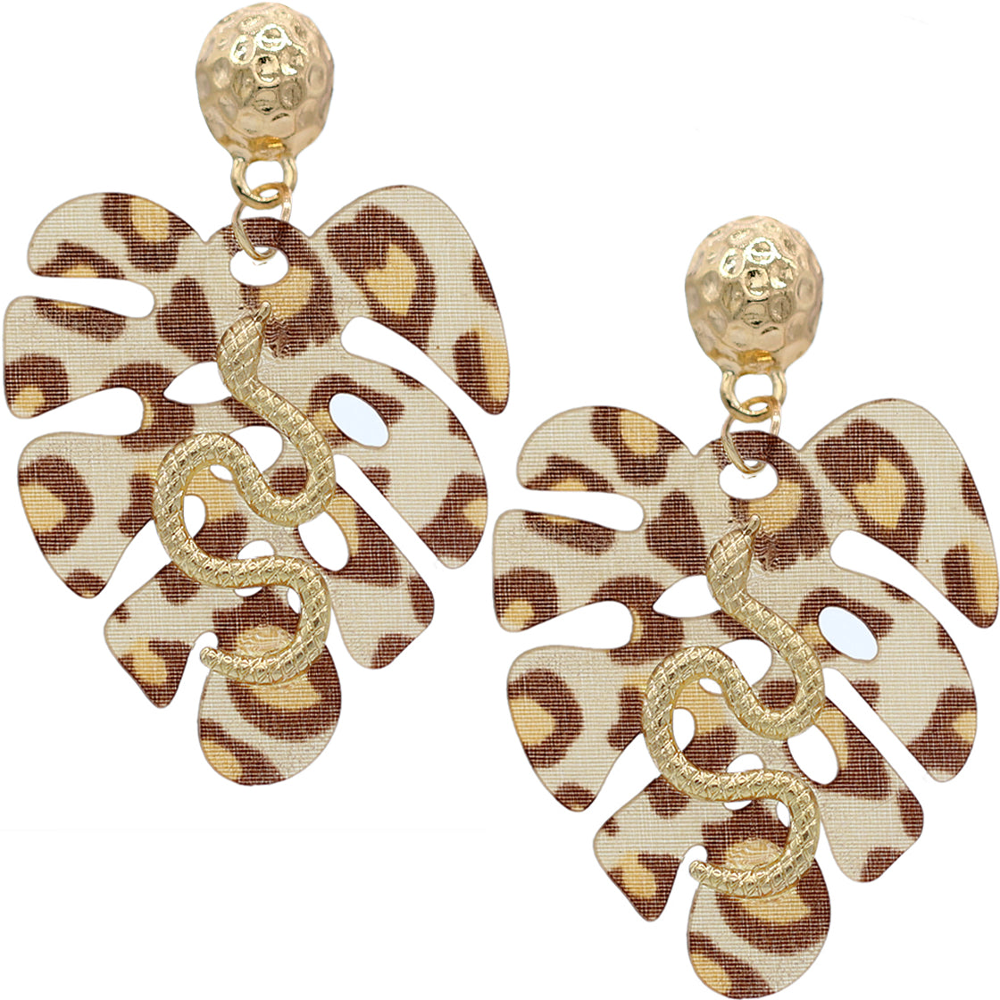 Brown Leaf Shaped Snake Earrings