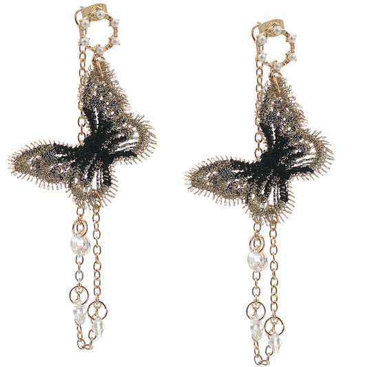 Gold Butterfly Drop Chain Dangle Earrings