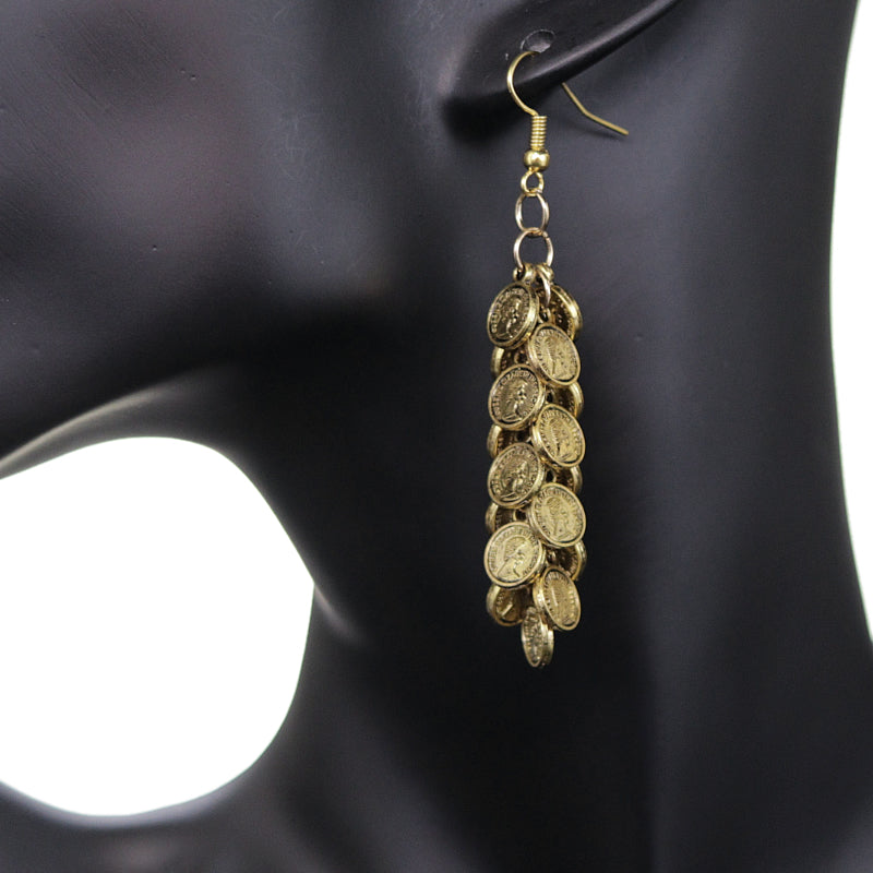 Gold Cascade Mini Coin Drop Earrings