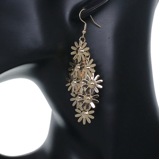 Gold Cascade Daisy Flower Dangle Earrings