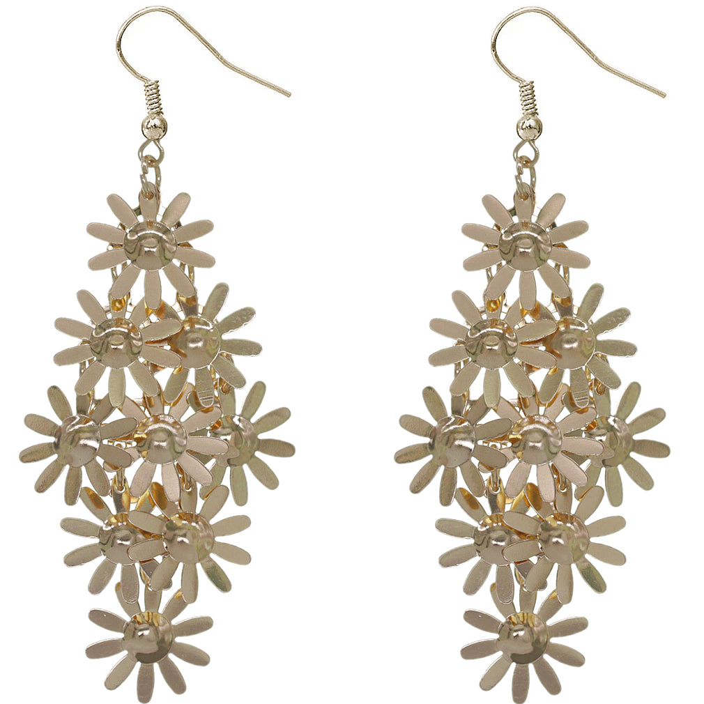 Gold Cascade Daisy Flower Dangle Earrings