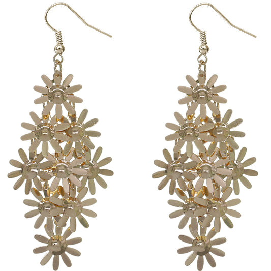 Gold Cascade Daisy Flower Dangle Earrings