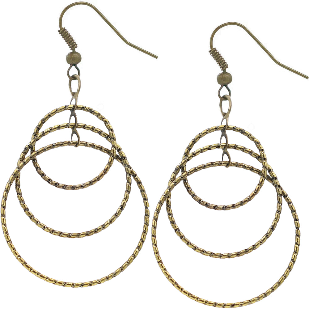 Gold Cascade Triple Hoop Dangle Earrings