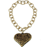 Gold Swirl Heart Charm Chain Bracelet