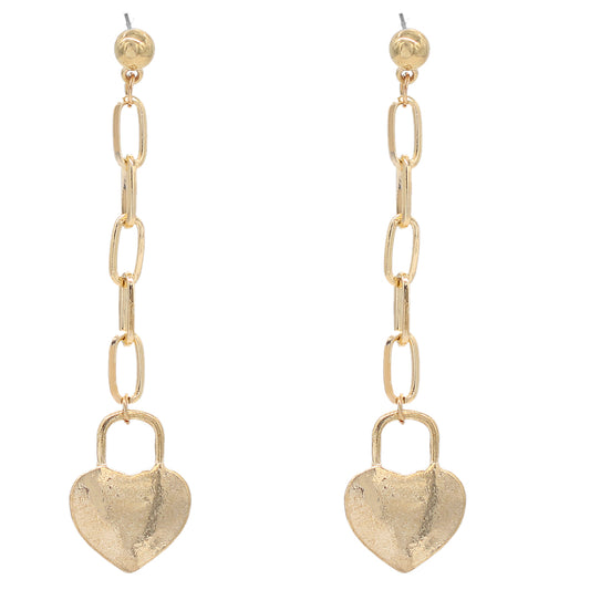 Gold Heart Chain Link Drop Earrings
