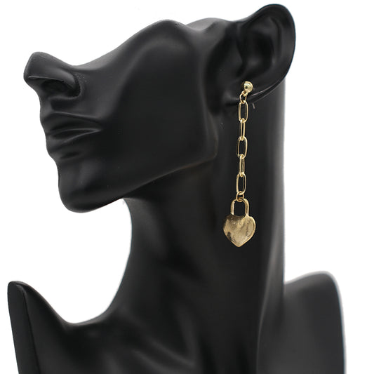 Gold Heart Chain Link Drop Earrings