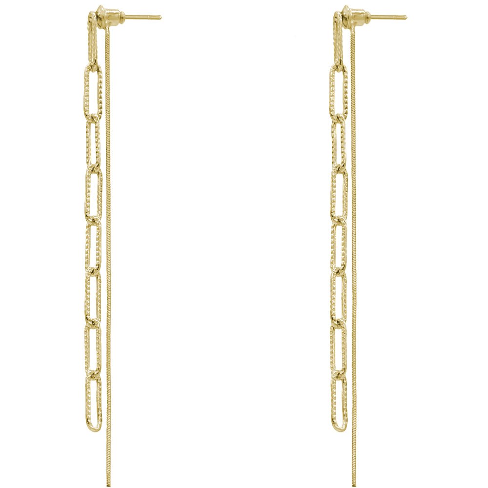 Gold Chain Link Long Dangle Earrings