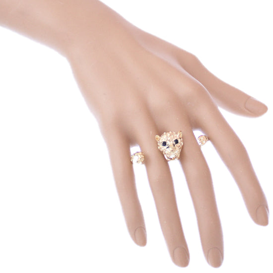Gold Cheetah Face Double Cuff Finger Ring