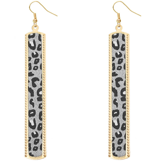 Silver Cheetah Glitter Stick Dangle Earrings