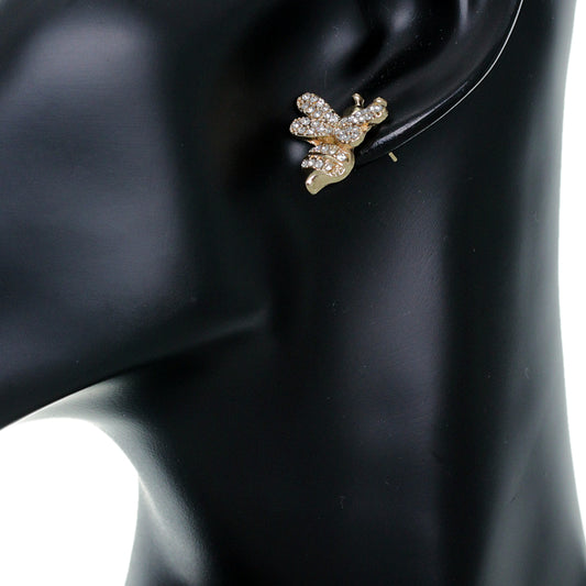 Gold Clear Bumblebee Rhinestone Stud Earrings