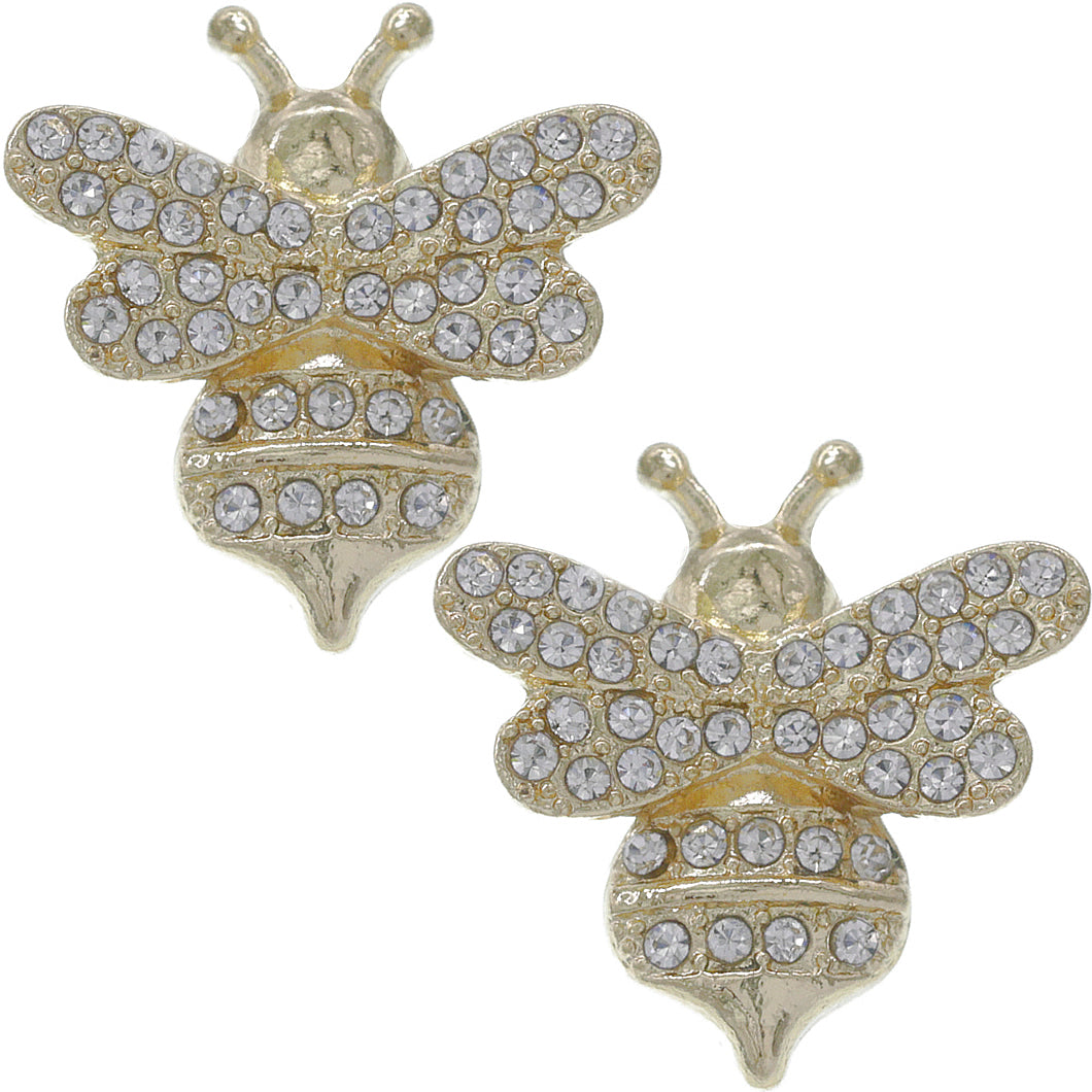 Gold Clear Bumblebee Rhinestone Stud Earrings