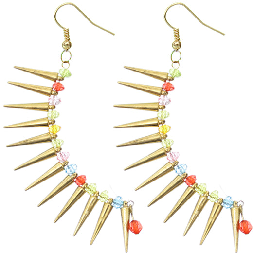 Gold Colorful Beaded Spike Earrings