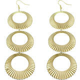Gold Crinkle Triple Hoop Dangle Earrings